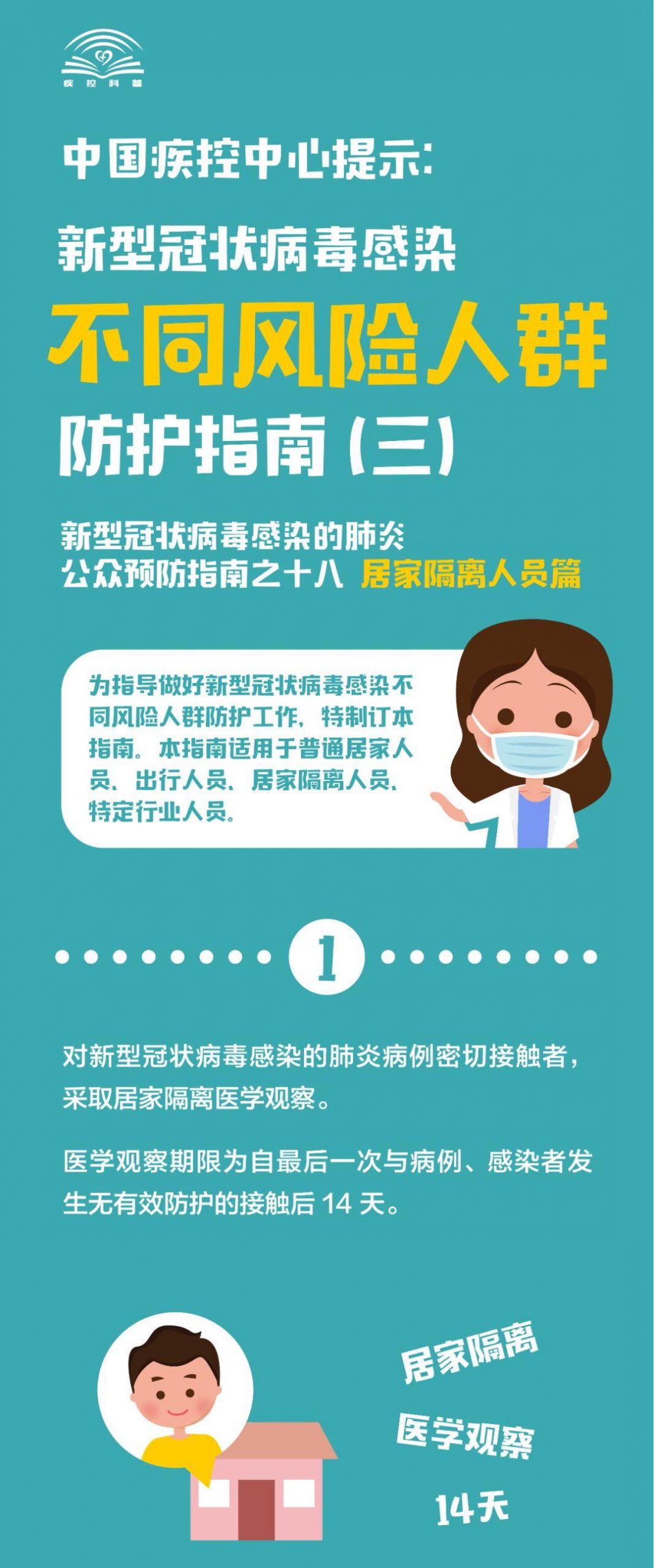 中国疾控中心提示：不同风险人群防护指南三（居家隔离人员篇）