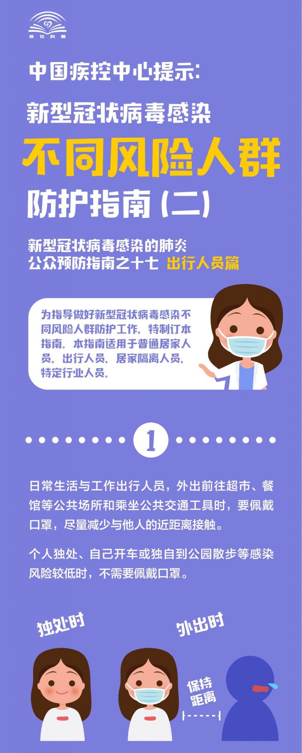 中国疾控中心提示：不同风险人群防护指南二（出行人员篇）